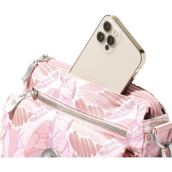 Women's Pink Butterfly Crossbody Bag Water-Resistant RFID Wallet Organizer - Picture 3 of 3